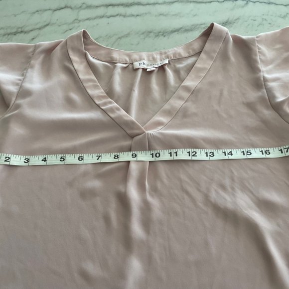 Philosophy Light Pink Flowy Dressy V-Neck Shirt Ruffle Short Sleeves - Picture 6 of 8